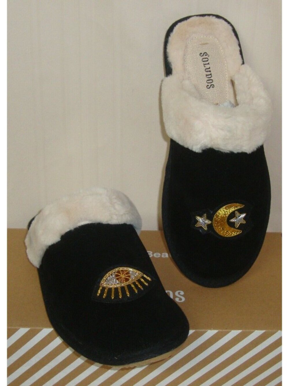 Soludos Black CELESTIAL Fully Lined Cozy Slip on Slipper Women's Size US 7 NEW